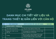 Danh mục bàn giao hoàn thiện căn hộ Yên Bình Complex